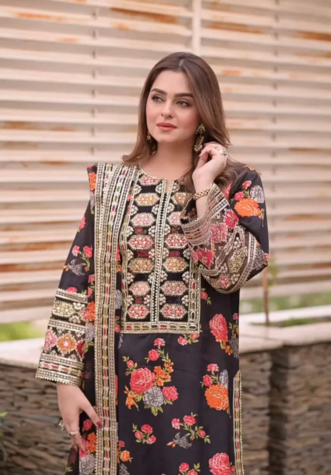 Aneela’s 3Pc Silk With Embroidery Patche’s