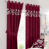 2 Pieces Luxury Floral Velvet Curtains Deep Red Wine