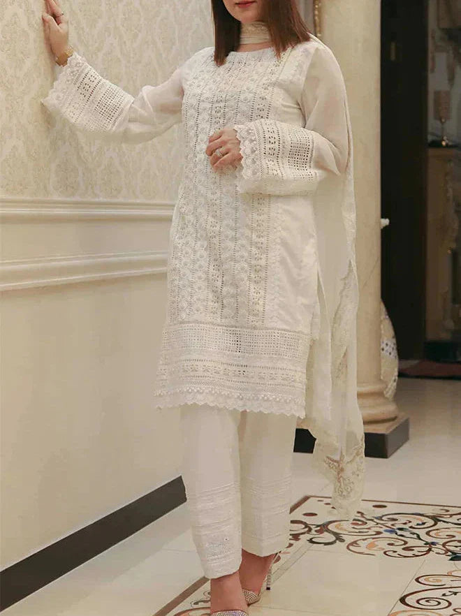 Embroidered 3-Piece ChikanKari Lawn