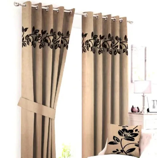 2 Pieces Luxury Floral Velvet Curtains Baige