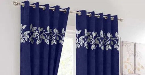 2 Pieces Luxury Floral Velvet Curtains Blue