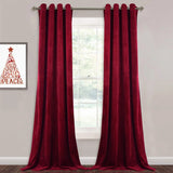 2 Pieces Plain Soft Velvet Eyelet Curtains - Red Vine