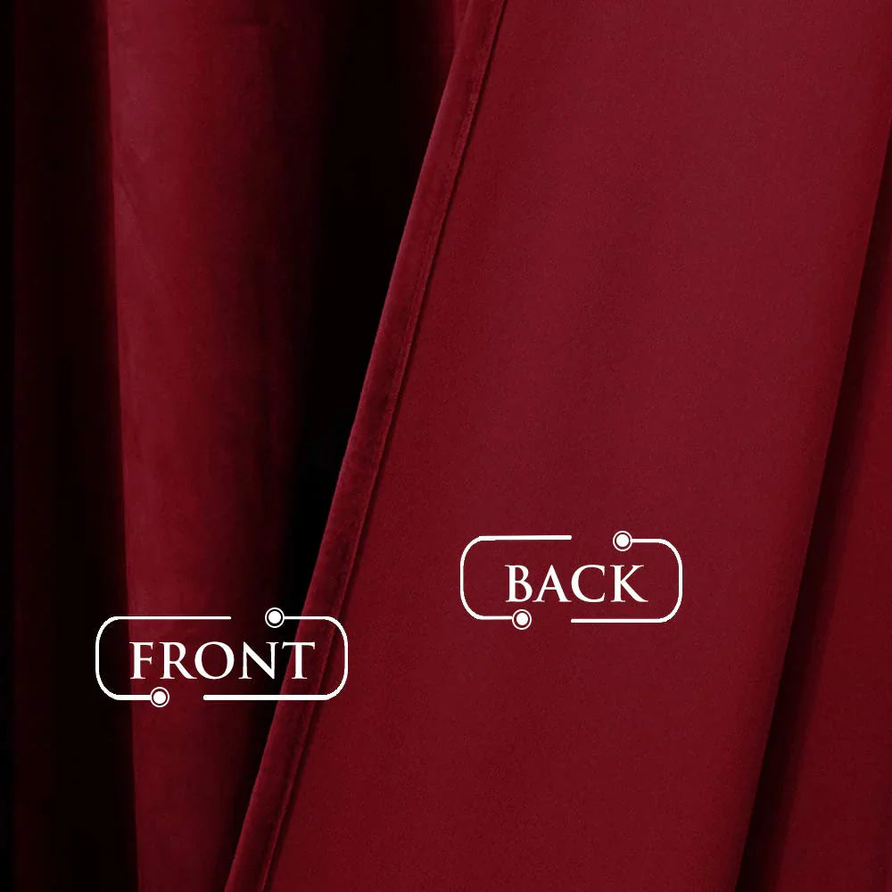 2 Pieces Plain Soft Velvet Eyelet Curtains - Red Vine