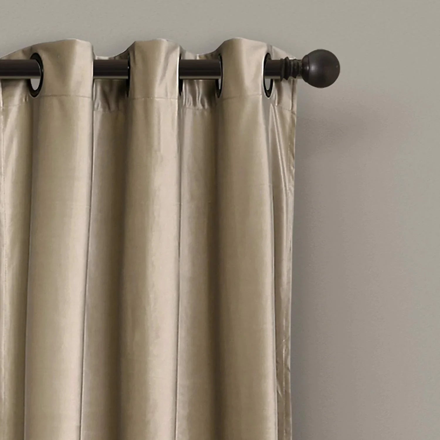 2 Pieces Plain Soft Velvet Eyelet Curtains - Beige