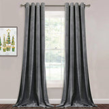 2 Pieces Plain Soft Velvet Eyelet Curtains - Charcoal Grey