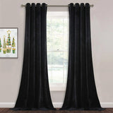 2 Pieces Plain Soft Velvet Eyelet Curtains - Jet Black