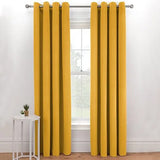 2 Pieces Plain Soft Velvet Eyelet Curtains - Mustard Yellow