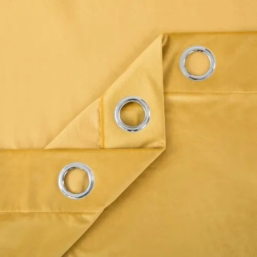 2 Pieces Plain Soft Velvet Eyelet Curtains - Mustard Yellow