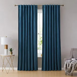 2 Pieces Plain Soft Velvet Eyelet Curtains - Teal Blue
