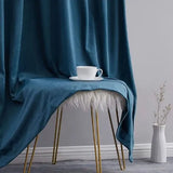 2 Pieces Plain Soft Velvet Eyelet Curtains - Teal Blue