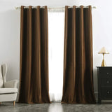 2 Pieces Plain Soft Velvet Eyelet Curtains - Chocolate Brown