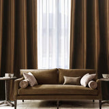 2 Pieces Plain Soft Velvet Eyelet Curtains - Chocolate Brown