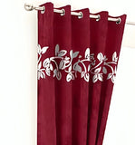 2 Pieces Luxury Floral Velvet Curtains Deep Red Wine