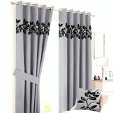 2 Pieces Luxury Floral Velvet Curtains Light Gray