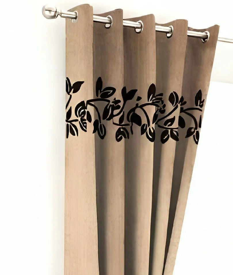 2 Pieces Luxury Floral Velvet Curtains Baige