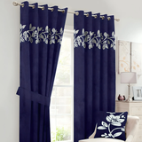 2 Pieces Luxury Floral Velvet Curtains Blue