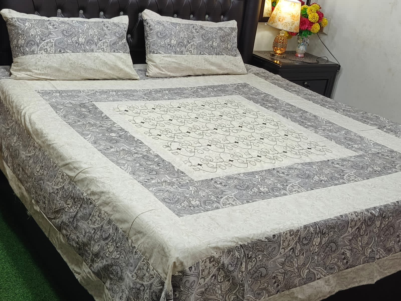 Exquisite Embroidered Patch Work King Size Bed Sheets
