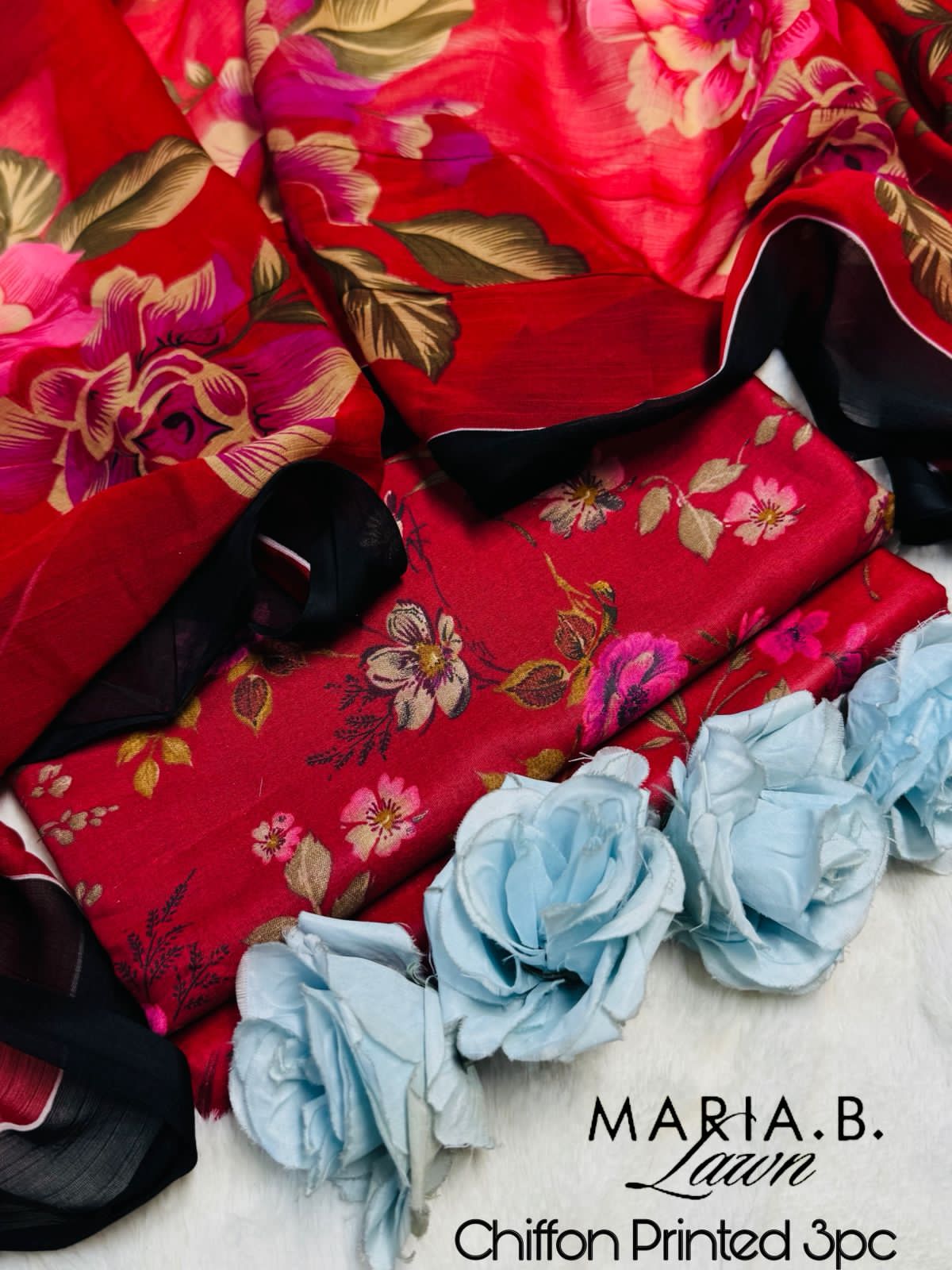 Maria B. 3pc CHIFFON DUPATTA – Code: P001AZ