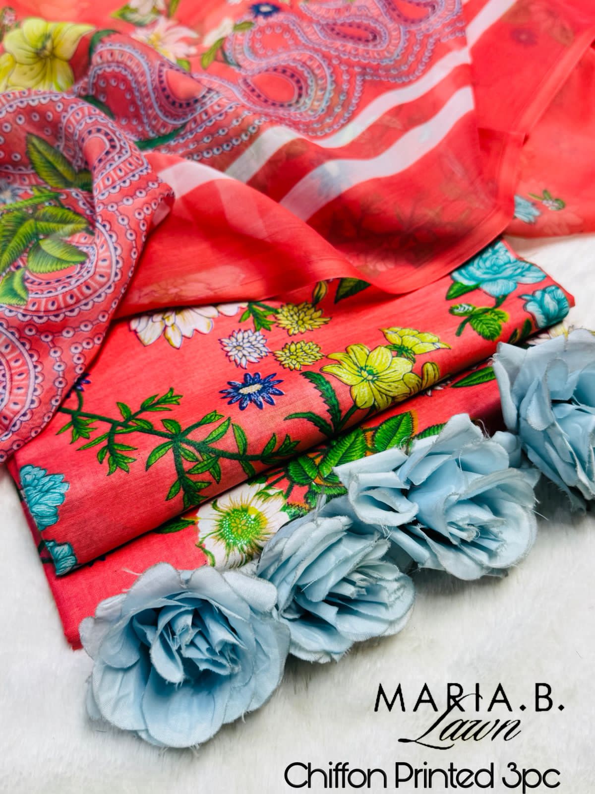 Maria B. 3pc CHIFFON DUPATTA – Code: P001AZ