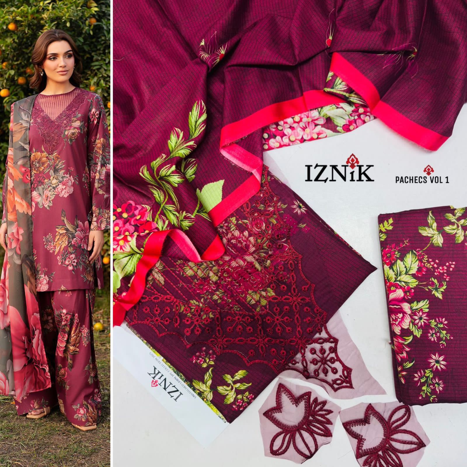 IZNIK – 3 Piece Zari Effect Lawn Summer Eid Collection (Code: PE001)