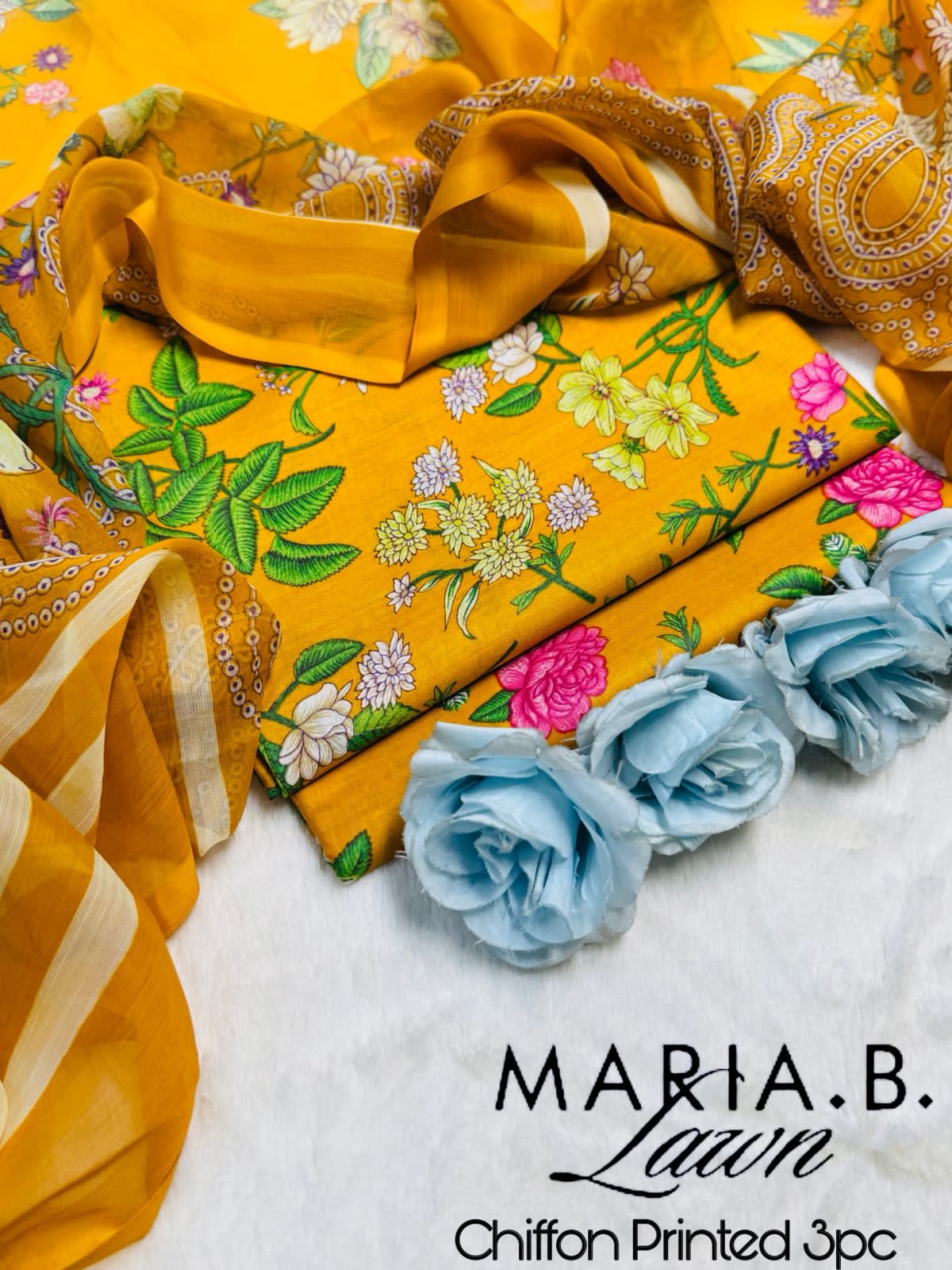 Maria B. 3pc CHIFFON DUPATTA – Code: P001AZ