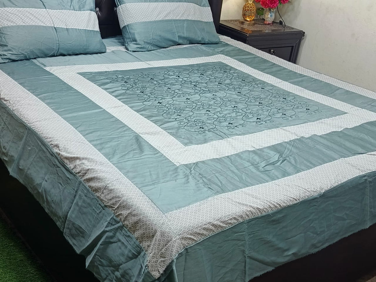 Exquisite Embroidered Patch Work King Size Bed Sheets