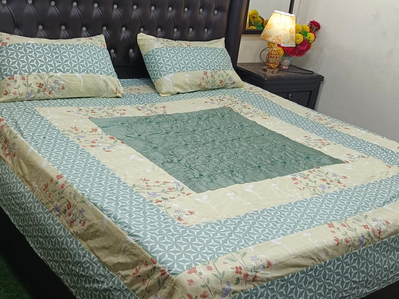 Exquisite Embroidered Patch Work King Size Bed Sheets