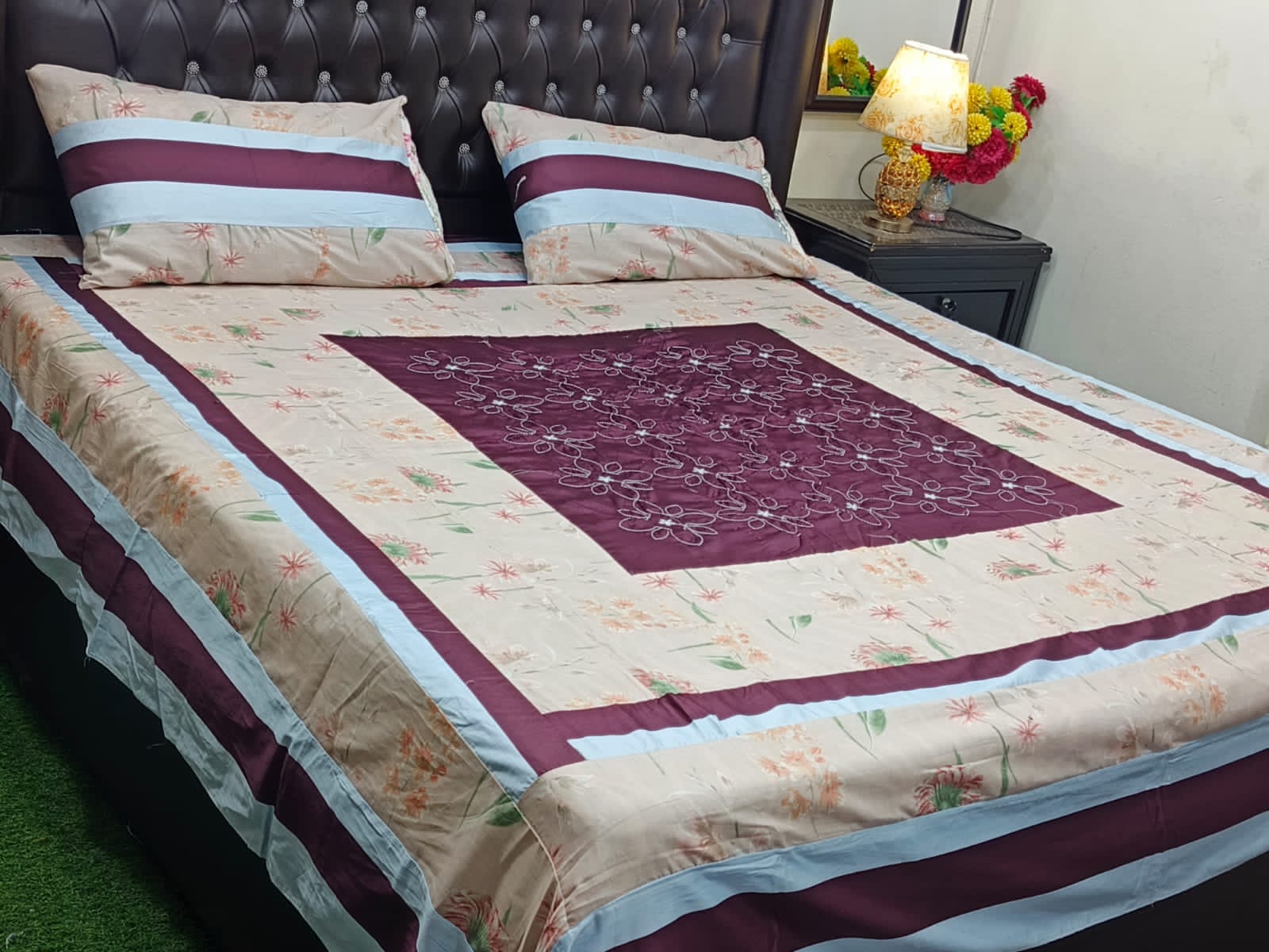 Exquisite Embroidered Patch Work King Size Bed Sheets
