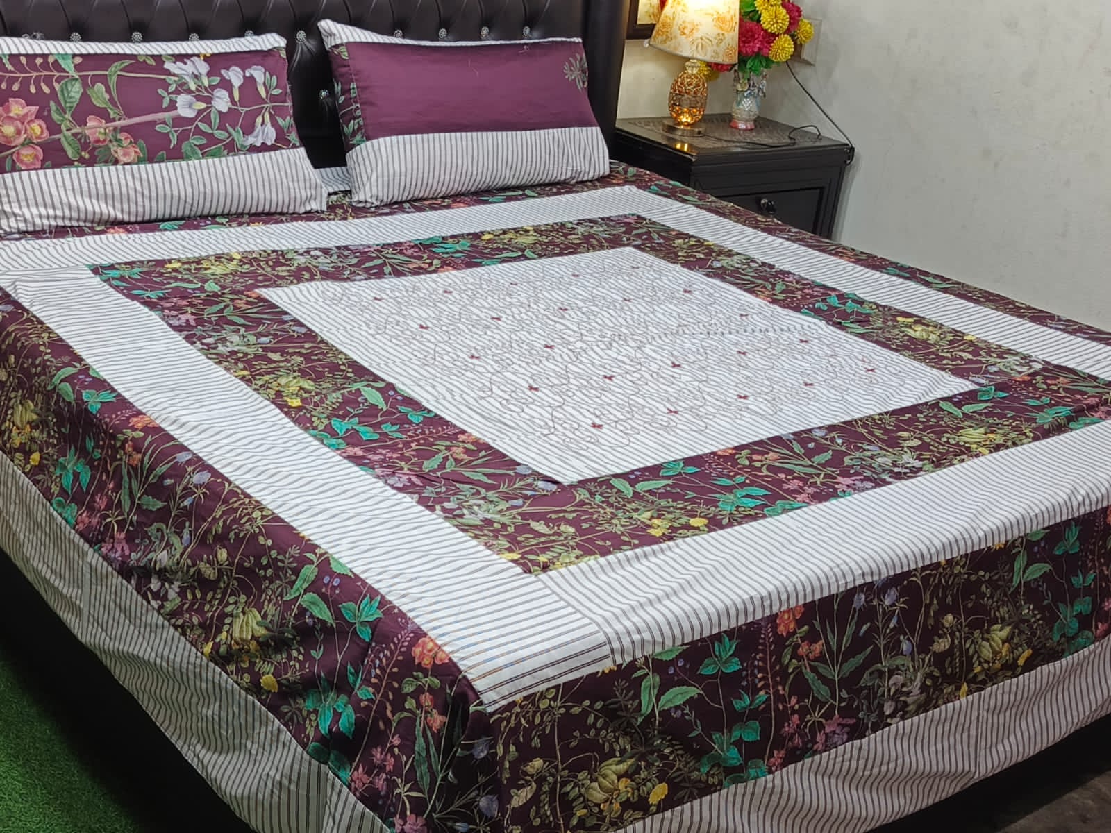 Exquisite Embroidered Patch Work King Size Bed Sheets