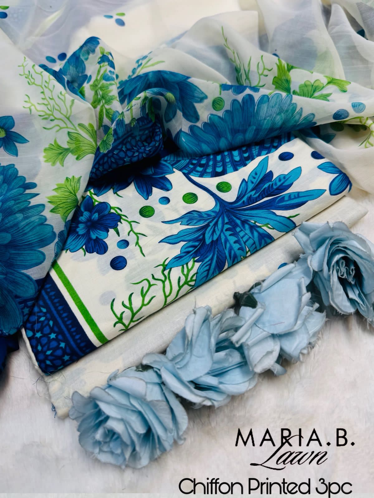 Maria B. 3pc CHIFFON DUPATTA – Code: P001AZ