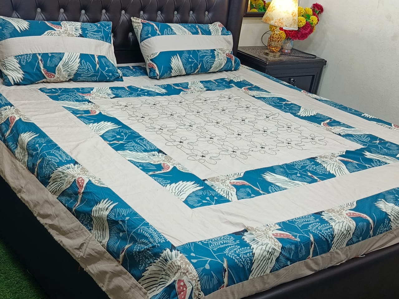 Exquisite Embroidered Patch Work King Size Bed Sheets