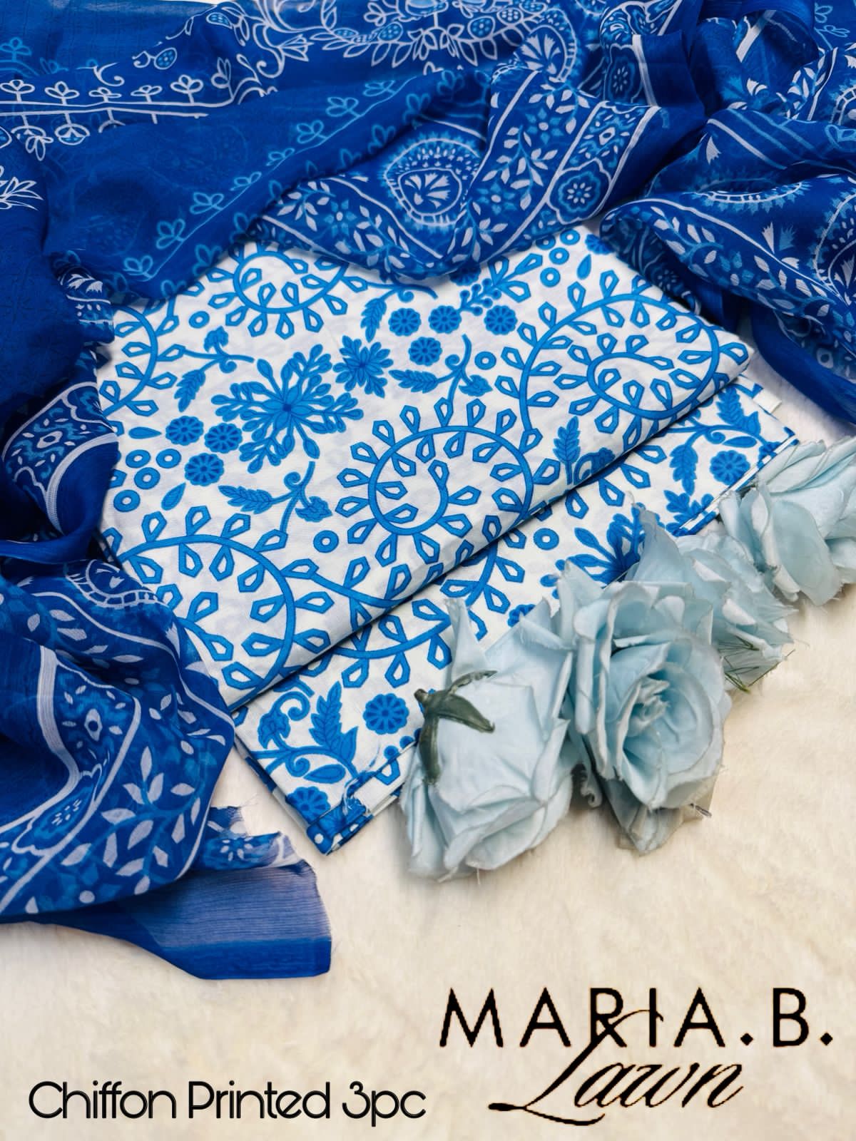 Maria B. 3pc CHIFFON DUPATTA – Code: P001AZ