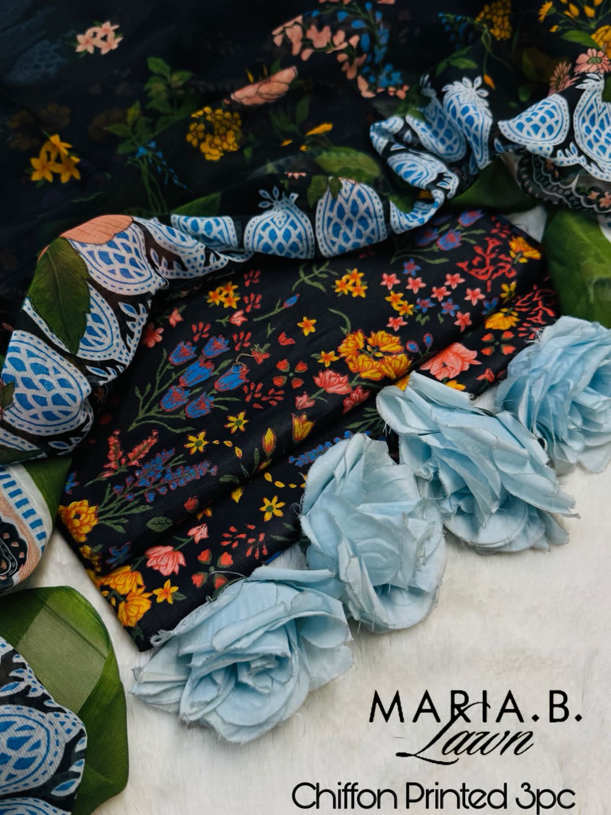 Maria B. 3pc CHIFFON DUPATTA – Code: P001AZ