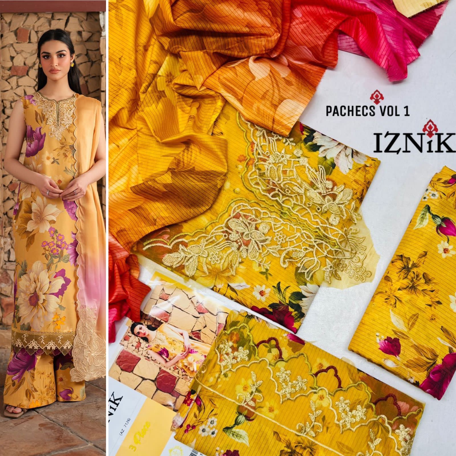 IZNIK – 3 Piece Zari Effect Lawn Summer Eid Collection (Code: PE001)