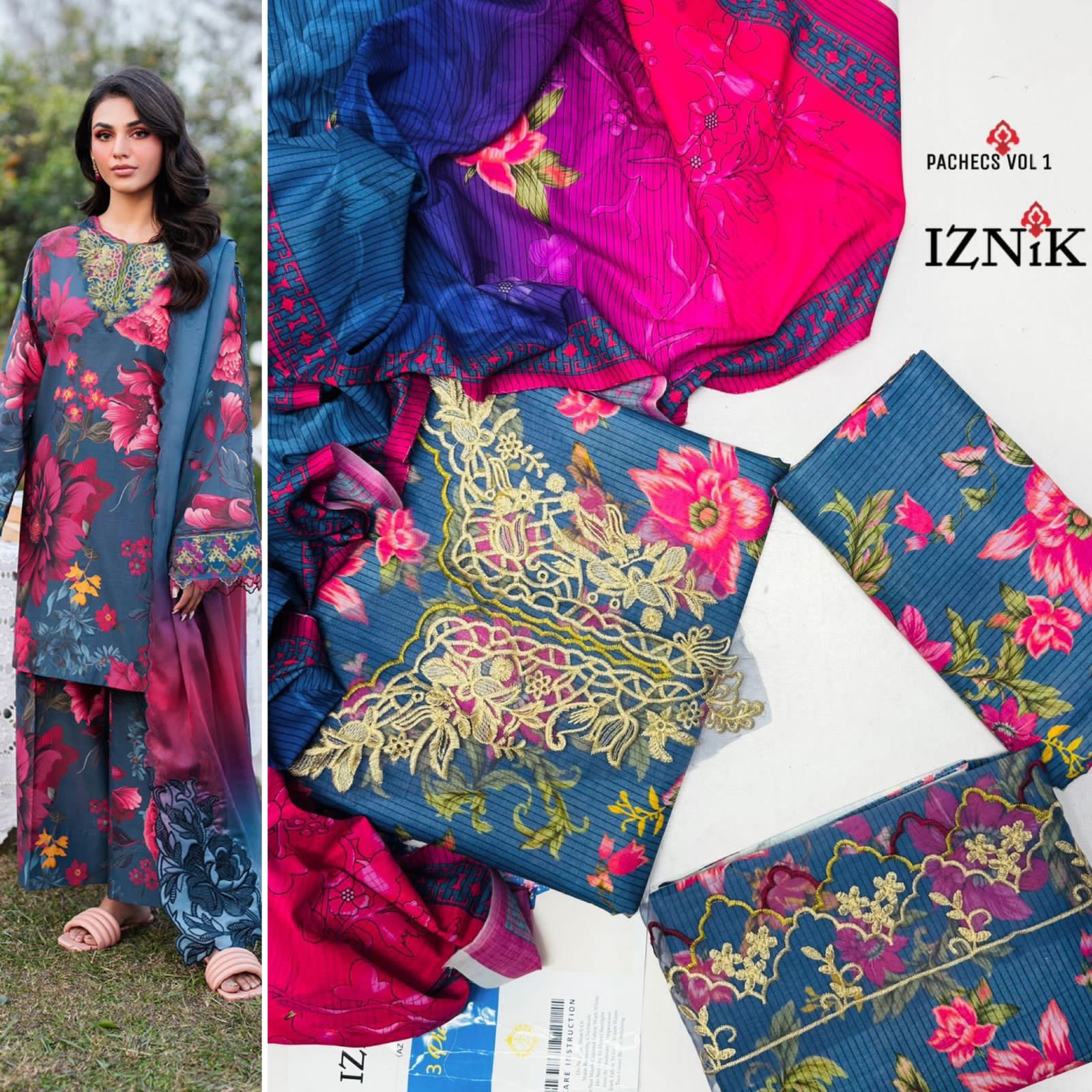 IZNIK – 3 Piece Zari Effect Lawn Summer Eid Collection (Code: PE001)