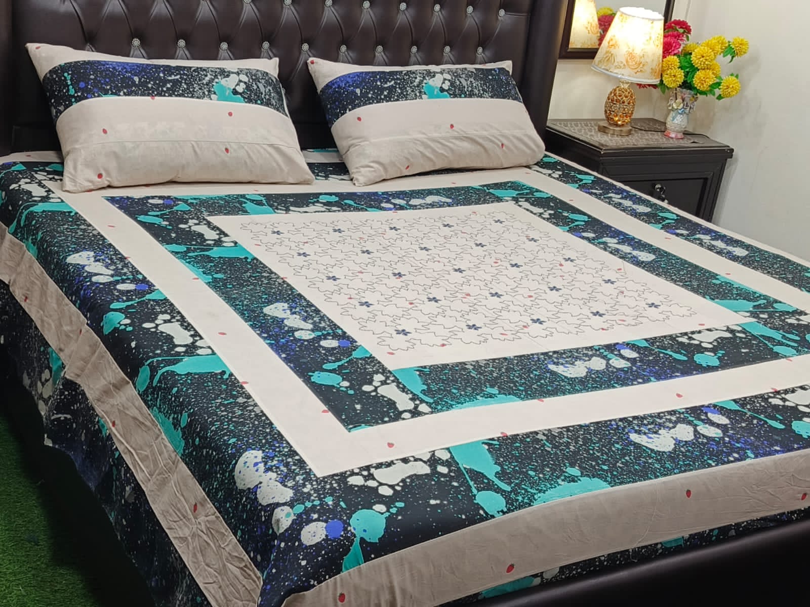 Exquisite Embroidered Patch Work King Size Bed Sheets