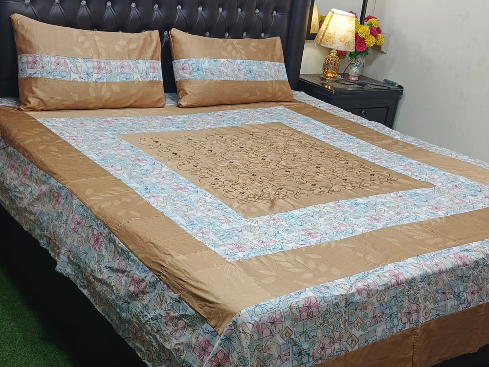 Exquisite Embroidered Patch Work King Size Bed Sheets