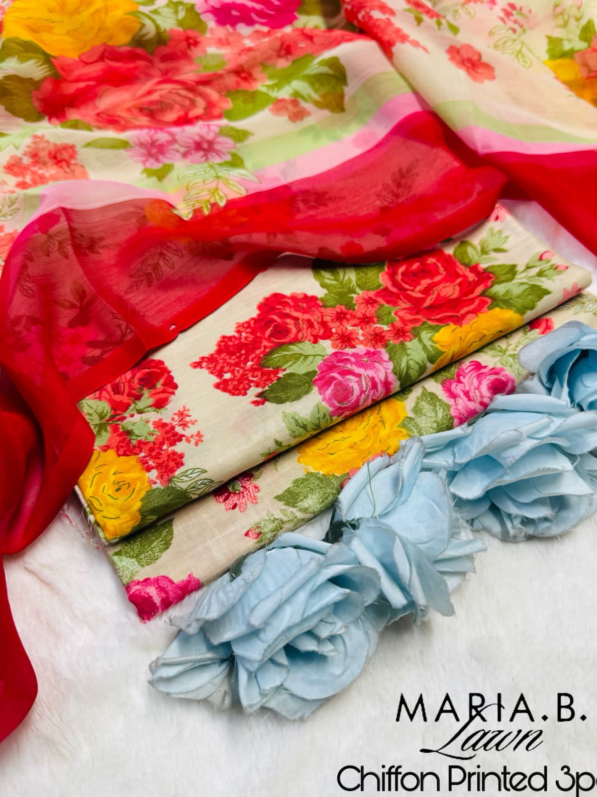 Maria B. 3pc CHIFFON DUPATTA – Code: P001AZ