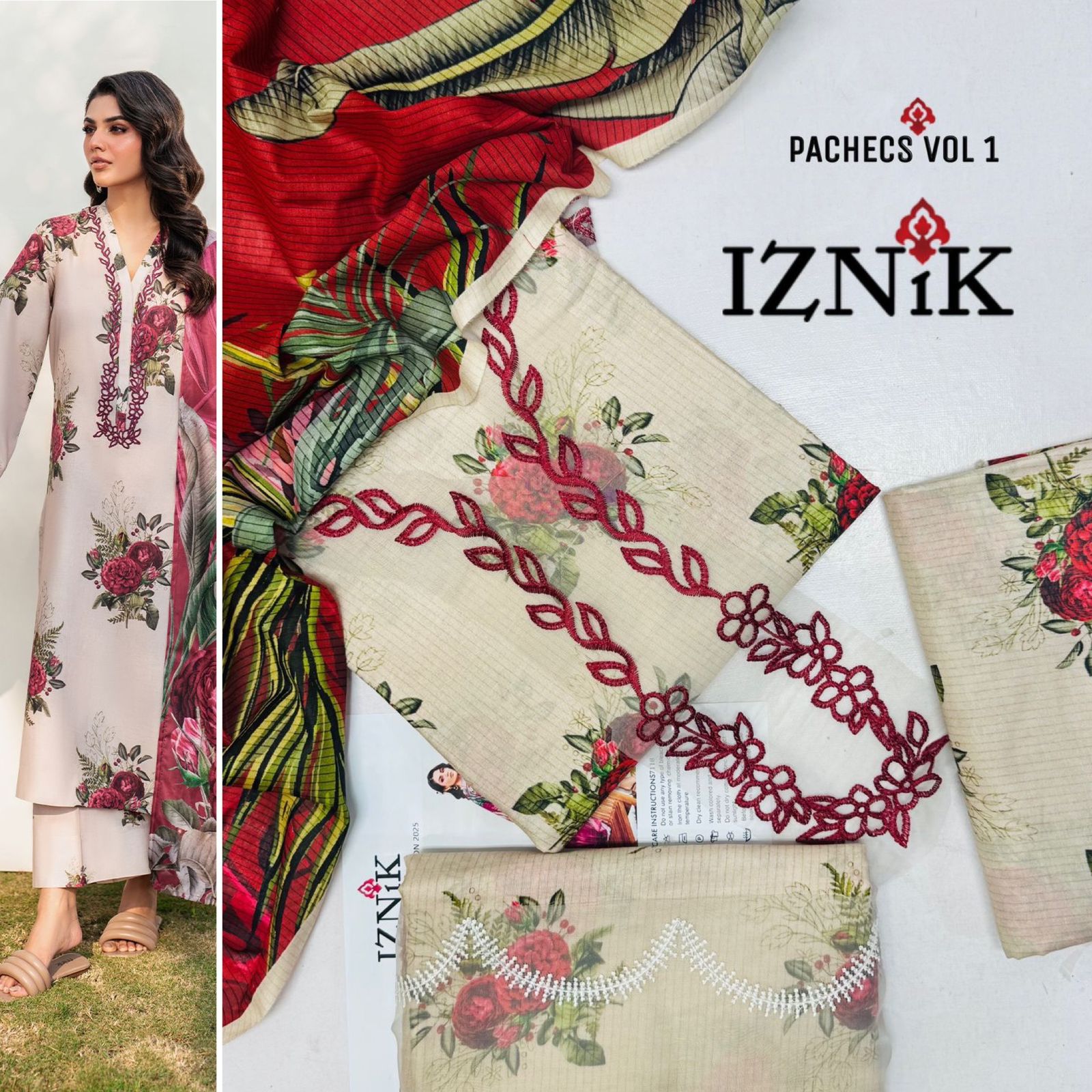 IZNIK – 3 Piece Zari Effect Lawn Summer Eid Collection (Code: PE001)
