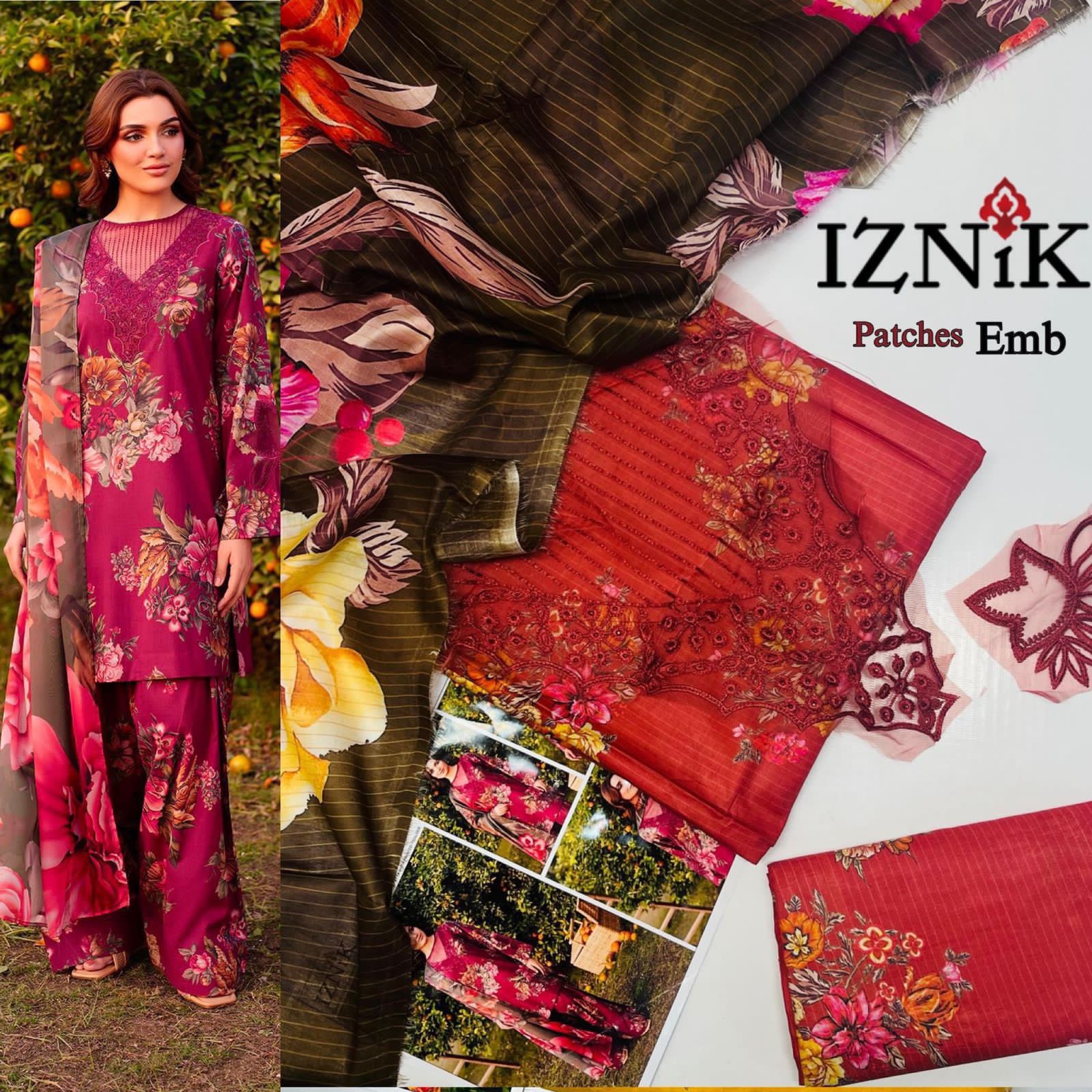 IZNIK – 3 Piece Zari Effect Lawn Summer Eid Collection (Code: PE001)