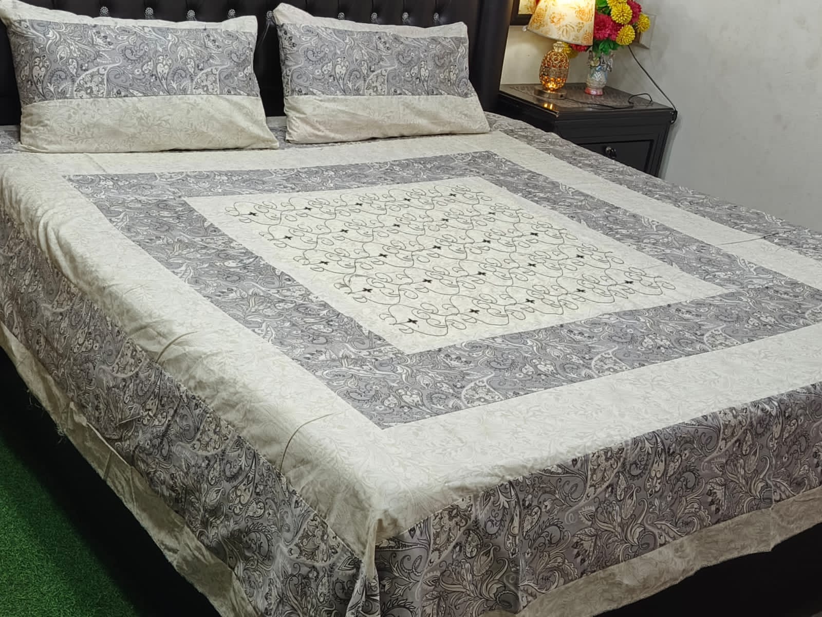 Exquisite Embroidered Patch Work King Size Bed Sheets